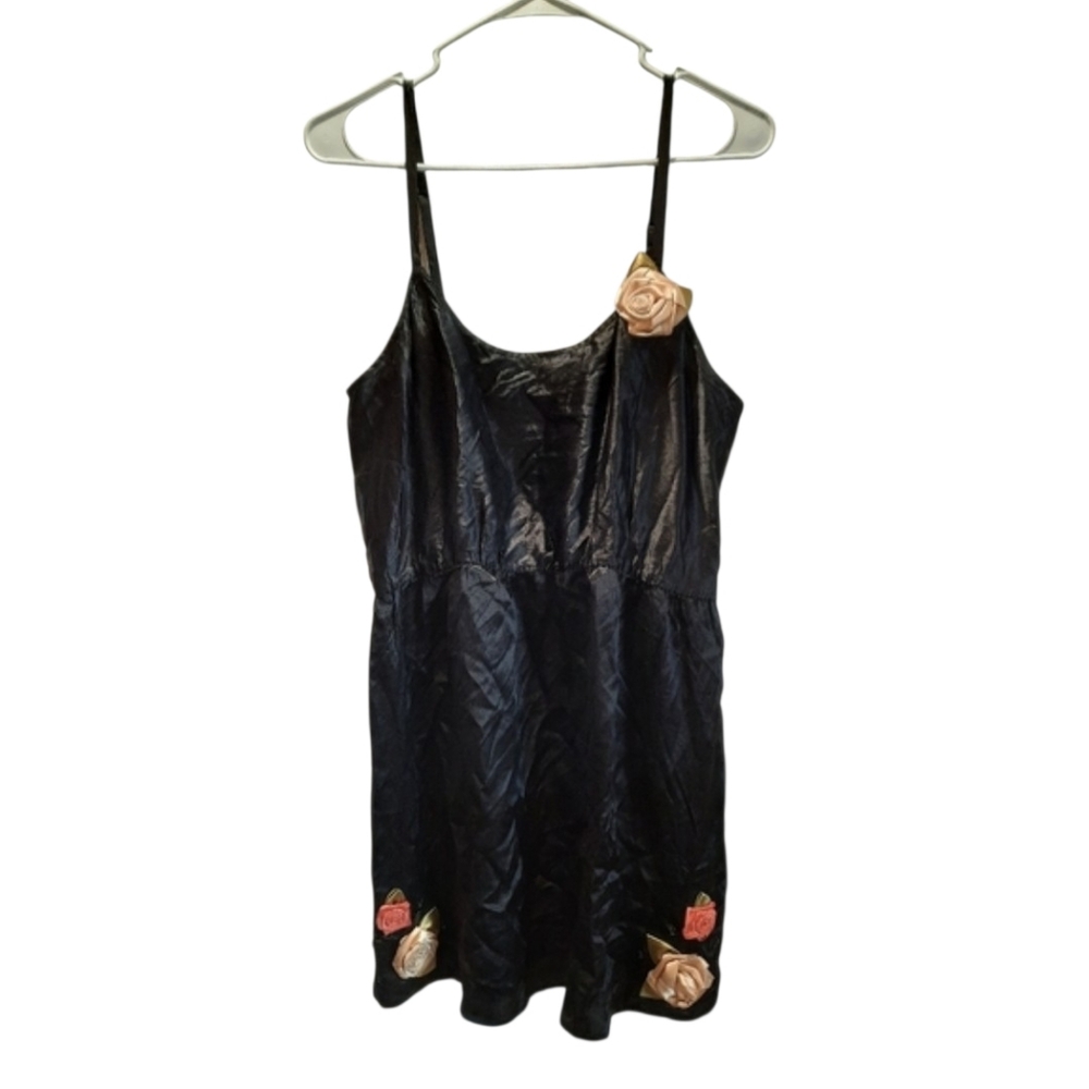 NWT! Anthropologie Eloise Dress Womans Medium Black Pink Rose Silk Slip Fairy